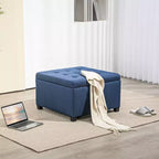Banc Ottoman Rond de Rangement, Pouf Capitonnage à Boutons avec Dessus Rabattable