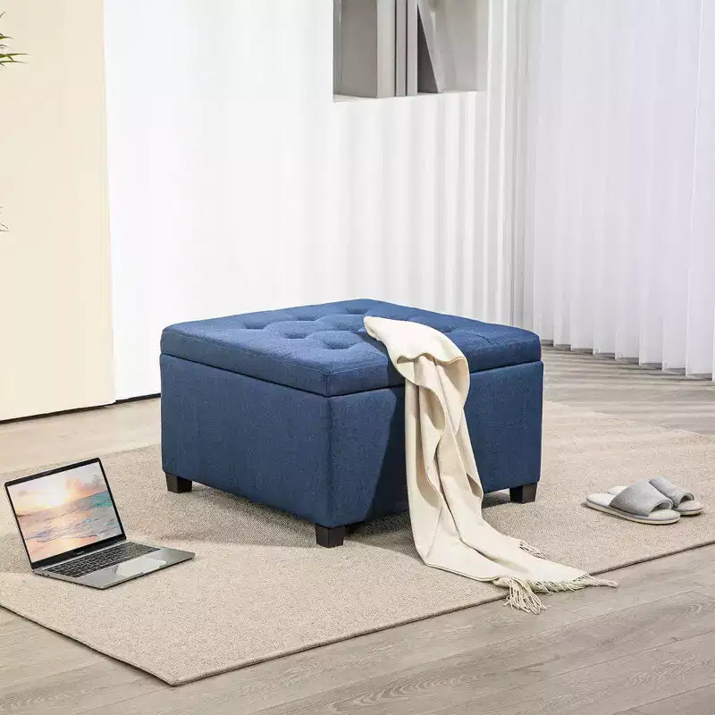 Banc Ottoman Rond de Rangement, Pouf Capitonnage à Boutons avec Dessus Rabattable