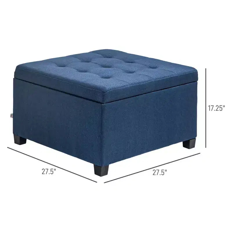 Banc Ottoman Rond de Rangement, Pouf Capitonnage à Boutons avec Dessus Rabattable