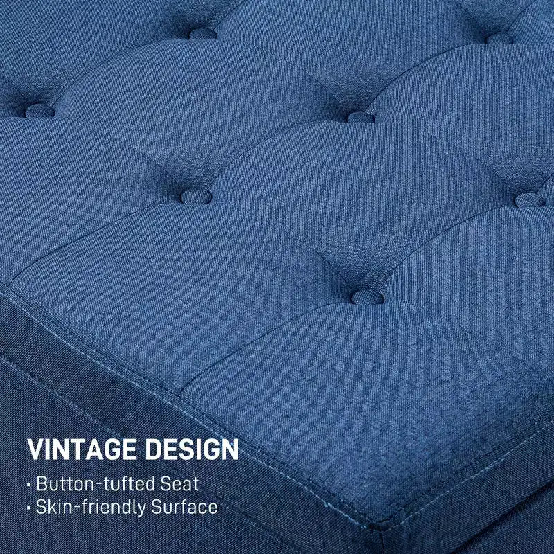 Banc Ottoman Rond de Rangement, Pouf Capitonnage à Boutons avec Dessus Rabattable