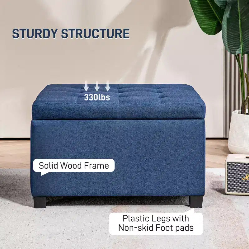 Banc Ottoman Rond de Rangement, Pouf Capitonnage à Boutons avec Dessus Rabattable