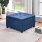 Banc Ottoman Rond de Rangement, Pouf Capitonnage à Boutons avec Dessus Rabattable
