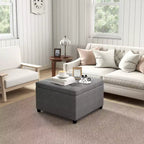 Banc Ottoman Rond de Rangement, Pouf Capitonnage à Boutons avec Dessus Rabattable