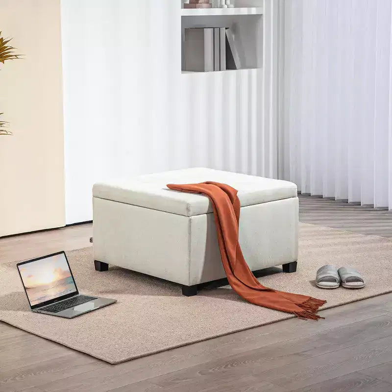 Banc Ottoman Rond de Rangement, Pouf Capitonnage à Boutons avec Dessus Rabattable