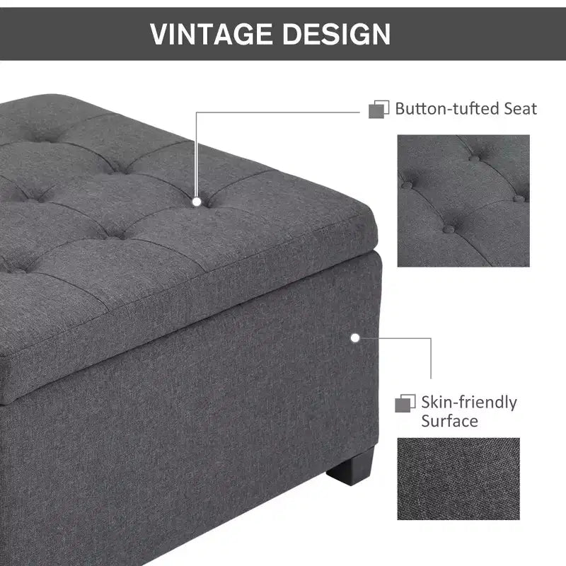 Banc Ottoman Rond de Rangement, Pouf Capitonnage à Boutons avec Dessus Rabattable