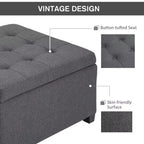 Banc Ottoman Rond de Rangement, Pouf Capitonnage à Boutons avec Dessus Rabattable