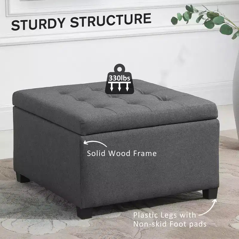 Banc Ottoman Rond de Rangement, Pouf Capitonnage à Boutons avec Dessus Rabattable