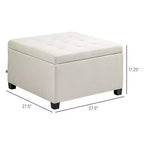 Banc Ottoman Rond de Rangement, Pouf Capitonnage à Boutons avec Dessus Rabattable