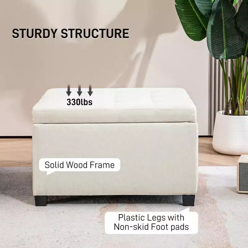 Banc Ottoman Rond de Rangement, Pouf Capitonnage à Boutons avec Dessus Rabattable