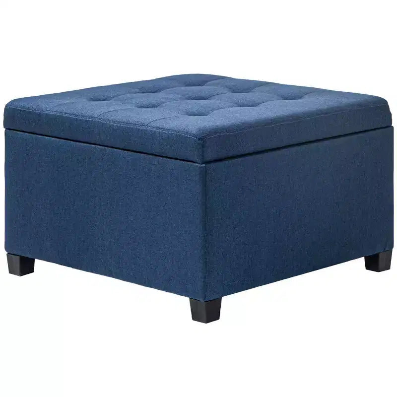 Banc Ottoman Rond de Rangement, Pouf Capitonnage à Boutons avec Dessus Rabattable