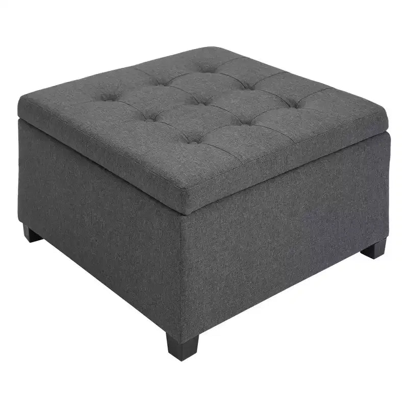 Banc Ottoman Rond de Rangement, Pouf Capitonnage à Boutons avec Dessus Rabattable