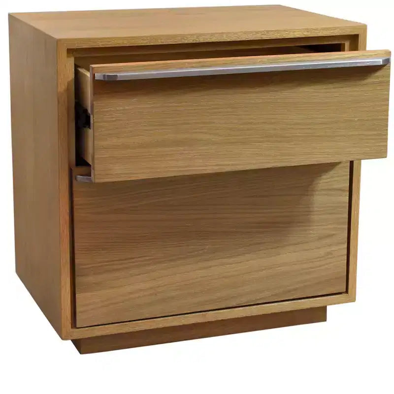 Table de chevet à deux tiroirs en bois massif et manufacturé naturel