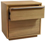 Table de chevet à deux tiroirs en bois massif et manufacturé naturel