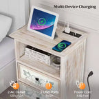 Table de chevet blanche avec station de recharge, Table de nuit haute