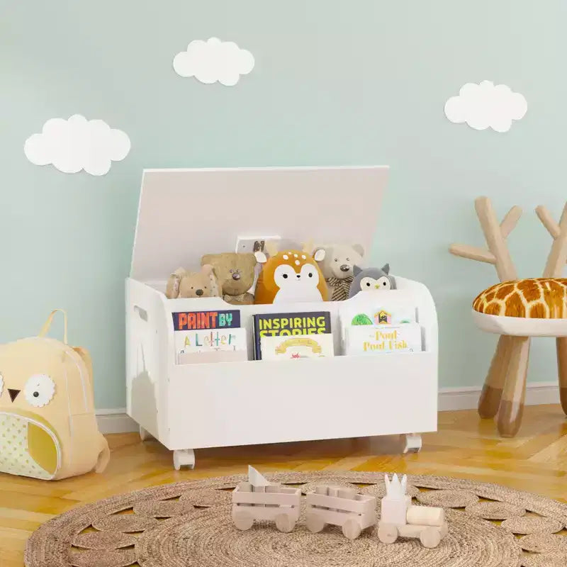 Coffre à jouets en bois, organisateur de rangement pour enfants avec étagère à livres frontale