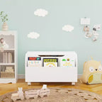 Coffre à jouets en bois, organisateur de rangement pour enfants avec étagère à livres frontale