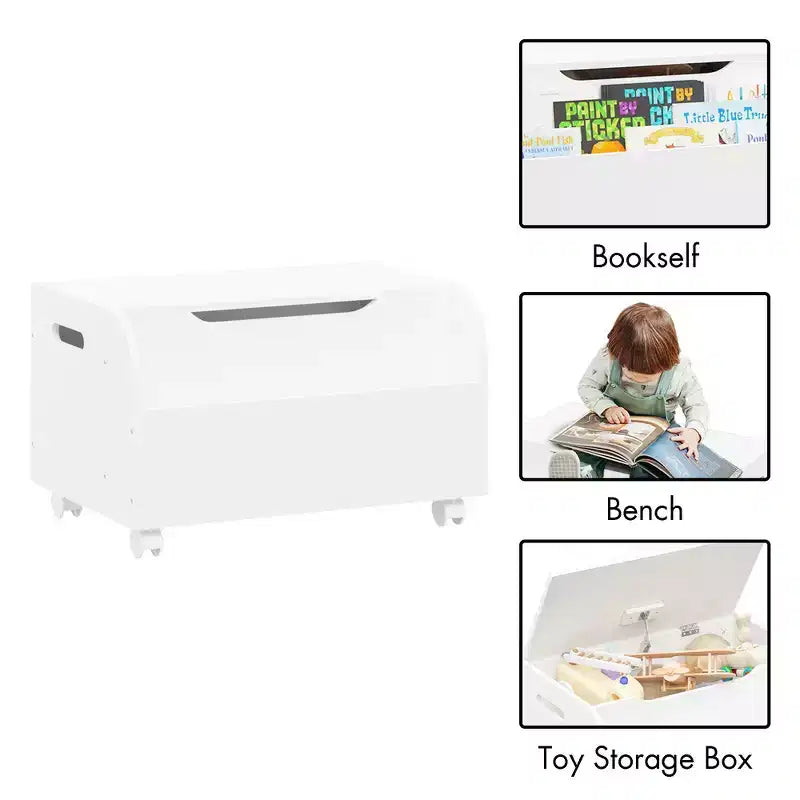 Coffre à jouets en bois, organisateur de rangement pour enfants avec étagère à livres frontale