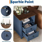 Compact Wooden End Table Small Bedside Table,Nightstand Set of 2 with Charging Station, 2 Drawers for Bedroom Living Room, Blue