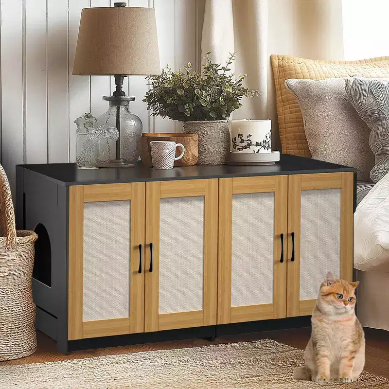 Meuble TV pour chat d'intérieur, table d'appoint, meuble en bois pour litière cachée