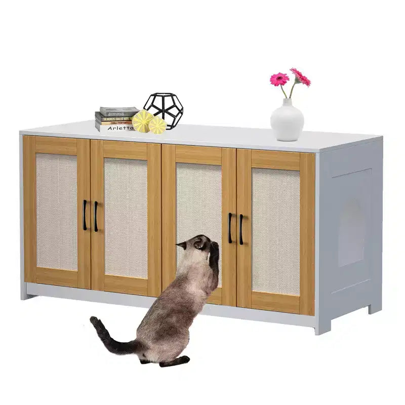 Meuble TV pour chat d'intérieur, table d'appoint, meuble en bois pour litière cachée