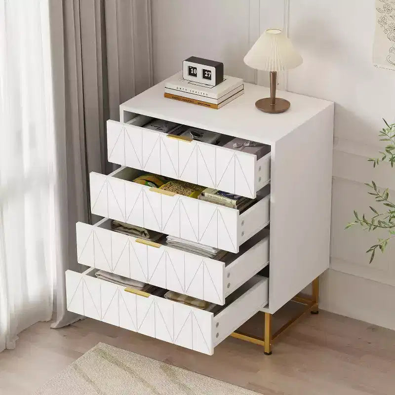 Buffet 4 tiroirs, Meuble de rangement moderne avec pieds dorés