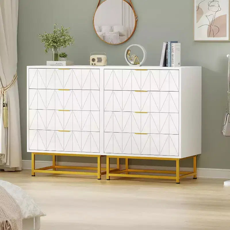 Buffet 4 tiroirs, Meuble de rangement moderne avec pieds dorés