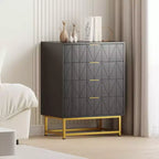 Buffet 4 tiroirs, Meuble de rangement moderne avec pieds dorés