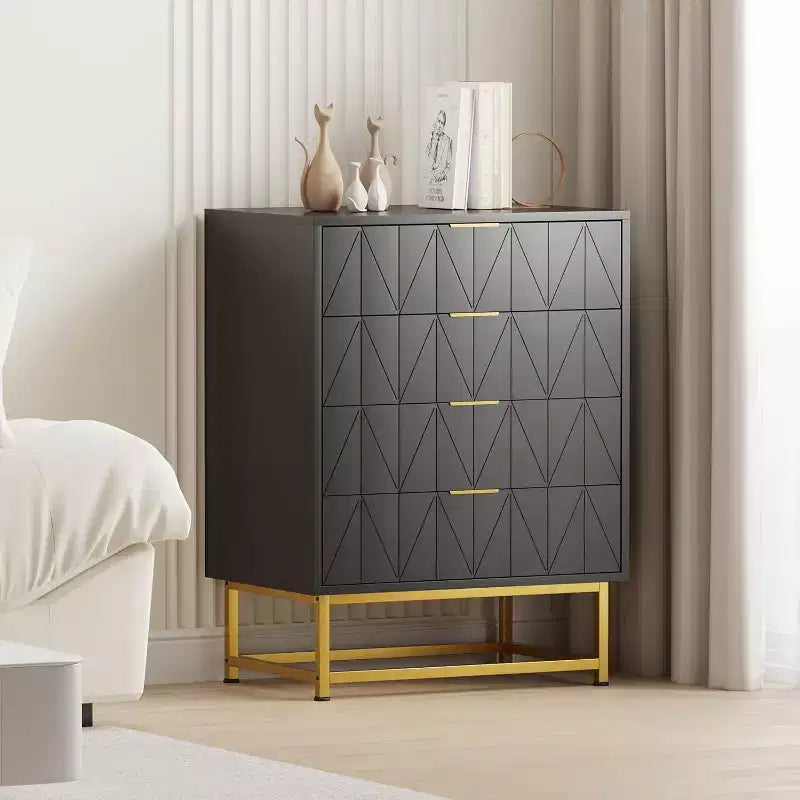 Buffet 4 tiroirs, Meuble de rangement moderne avec pieds dorés