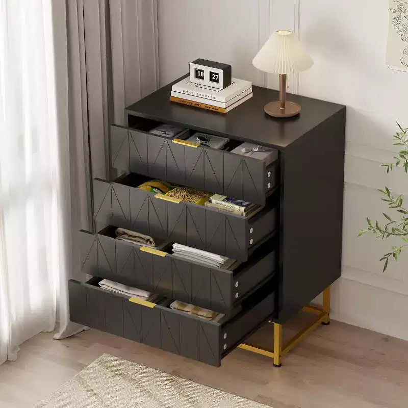 Buffet 4 tiroirs, Meuble de rangement moderne avec pieds dorés