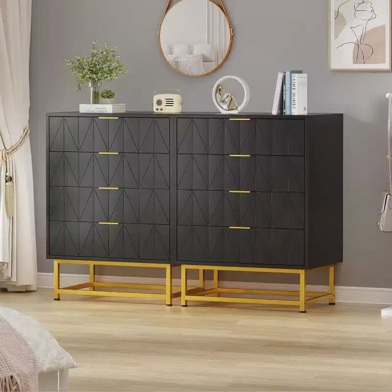 Buffet 4 tiroirs, Meuble de rangement moderne avec pieds dorés