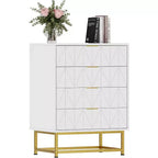 Buffet 4 tiroirs, Meuble de rangement moderne avec pieds dorés
