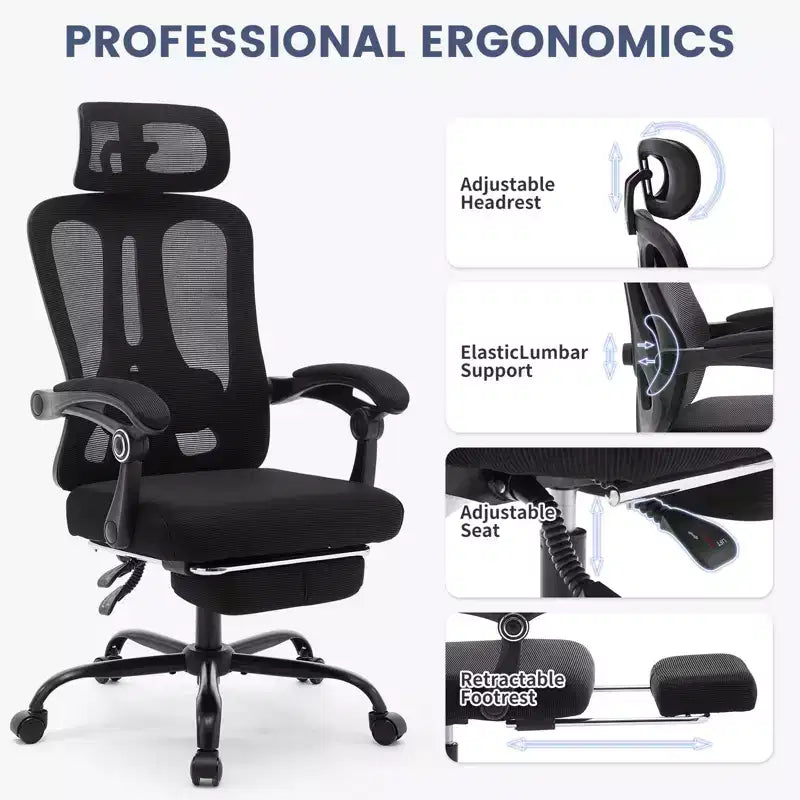 Roulettes ergonomiques pour fauteuil de bureau, chaise de bureau à dossier haut en maille, chaise d'ordinateur pivotante
