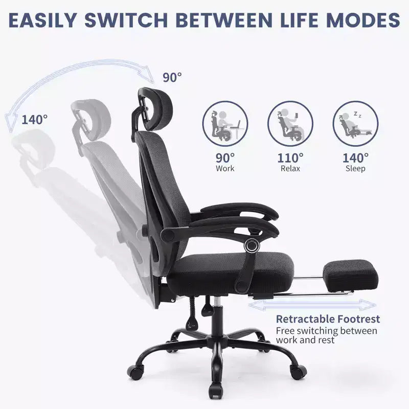 Roulettes ergonomiques pour fauteuil de bureau, chaise de bureau à dossier haut en maille, chaise d'ordinateur pivotante