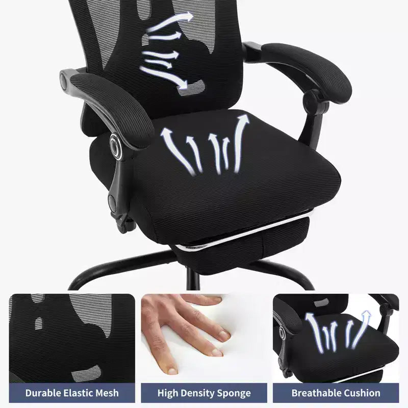 Roulettes ergonomiques pour fauteuil de bureau, chaise de bureau à dossier haut en maille, chaise d'ordinateur pivotante