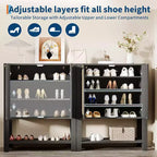 Meuble à chaussures en rotin à 5 niveaux, Organisateur de style rustique, Meuble de rangement étroit pour chaussures
