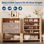 Meuble à chaussures en rotin à 5 niveaux, Organisateur de style rustique, Meuble de rangement étroit pour chaussures