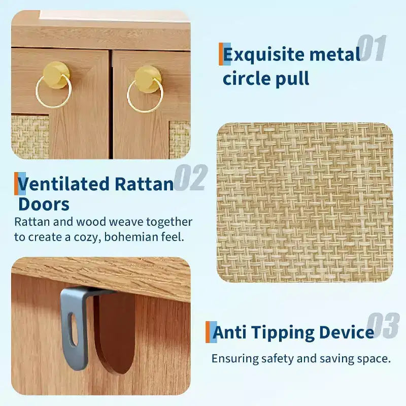 Meuble à chaussures en rotin à 5 niveaux, Organisateur de style rustique, Meuble de rangement étroit pour chaussures