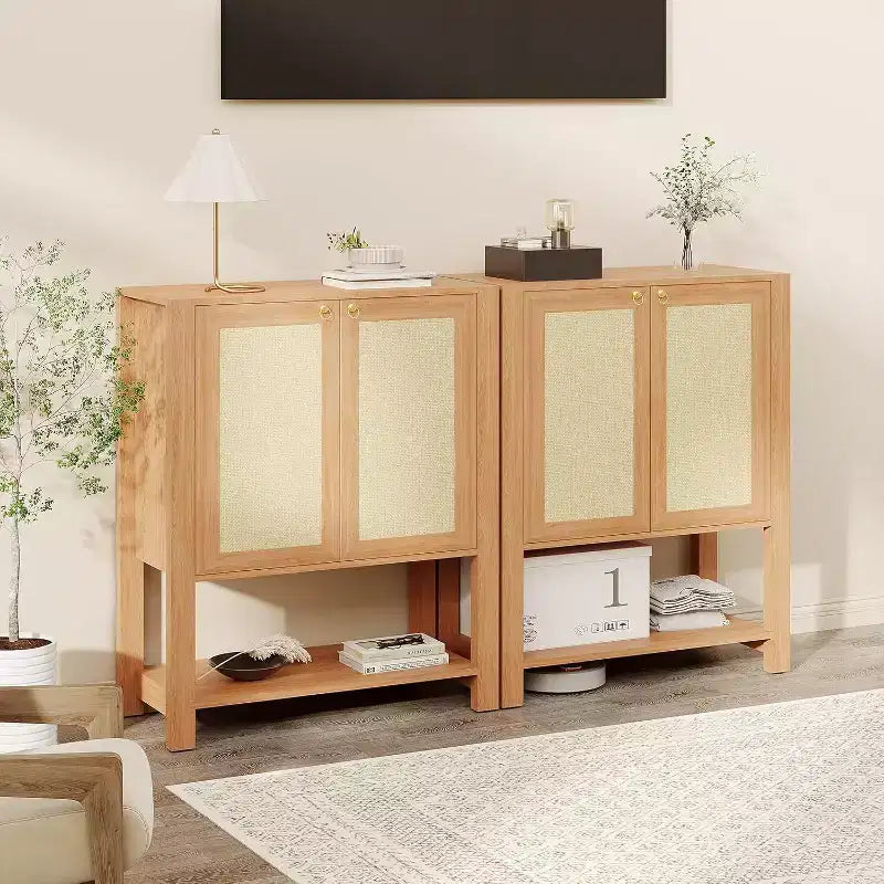 Meuble à chaussures en rotin à 5 niveaux, Organisateur de style rustique, Meuble de rangement étroit pour chaussures