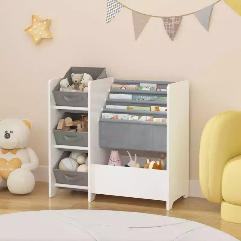 Étagère à livres et meuble de rangement pour jouets pour enfants, tiroirs en tissu pliables multifonctionnels