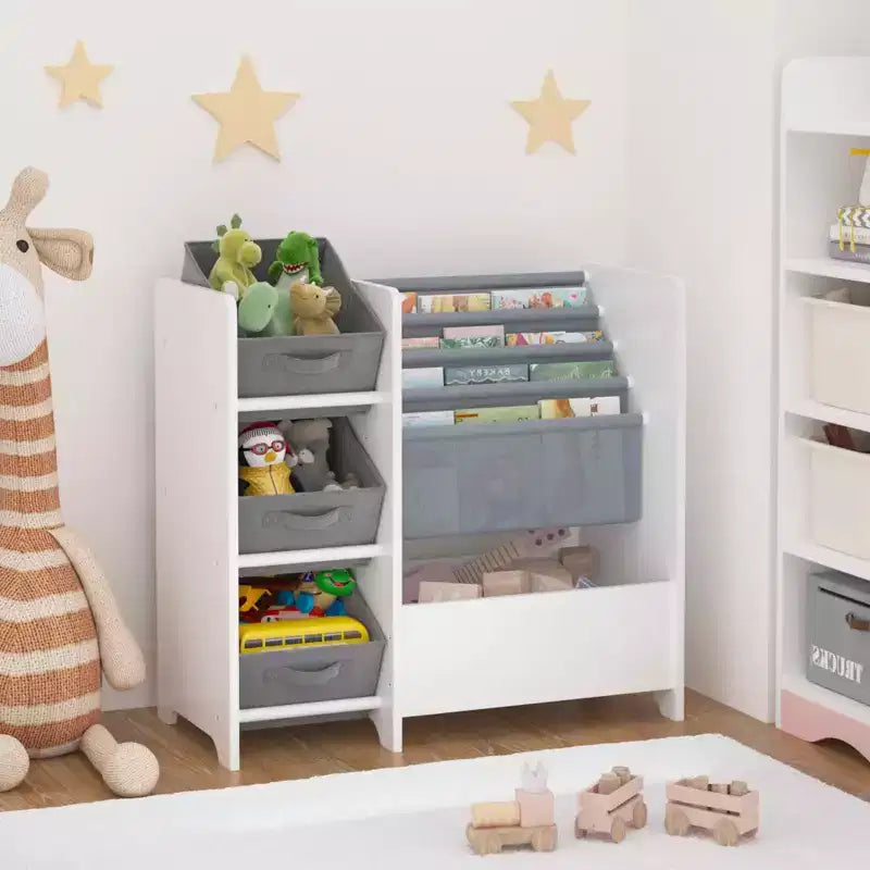 Étagère à livres et meuble de rangement pour jouets pour enfants, tiroirs en tissu pliables multifonctionnels
