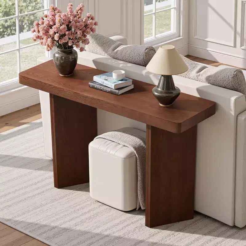 Console étroite avec plateau en placage de bois massif et style moderne