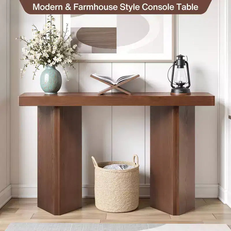 Console étroite avec plateau en placage de bois massif et style moderne