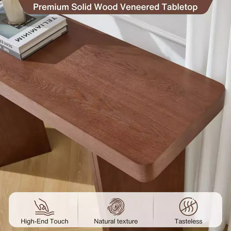 Console étroite avec plateau en placage de bois massif et style moderne