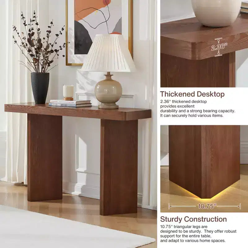 Console étroite avec plateau en placage de bois massif et style moderne