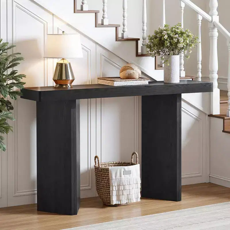 Console étroite avec plateau en placage de bois massif et style moderne