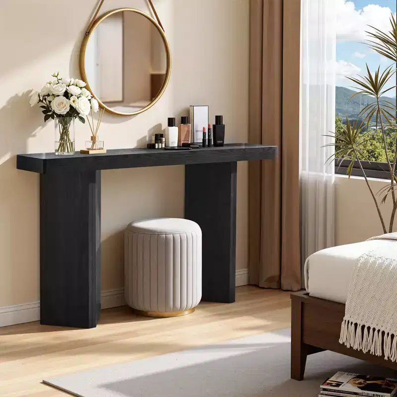 Console étroite avec plateau en placage de bois massif et style moderne