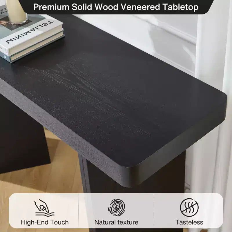 Console étroite avec plateau en placage de bois massif et style moderne