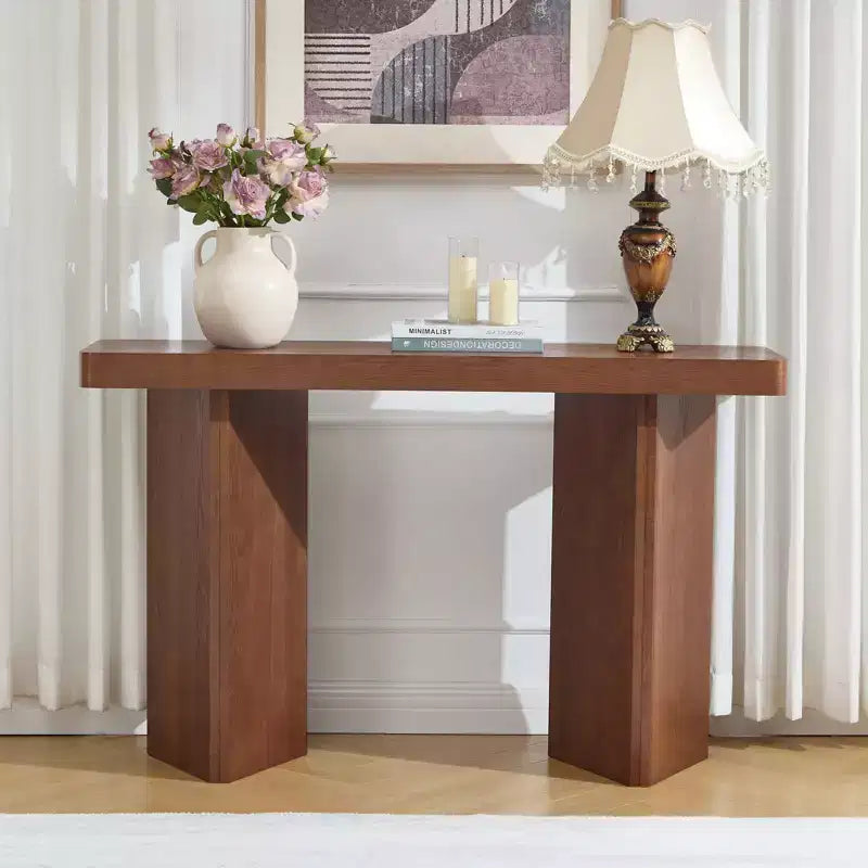 Console étroite avec plateau en placage de bois massif et style moderne