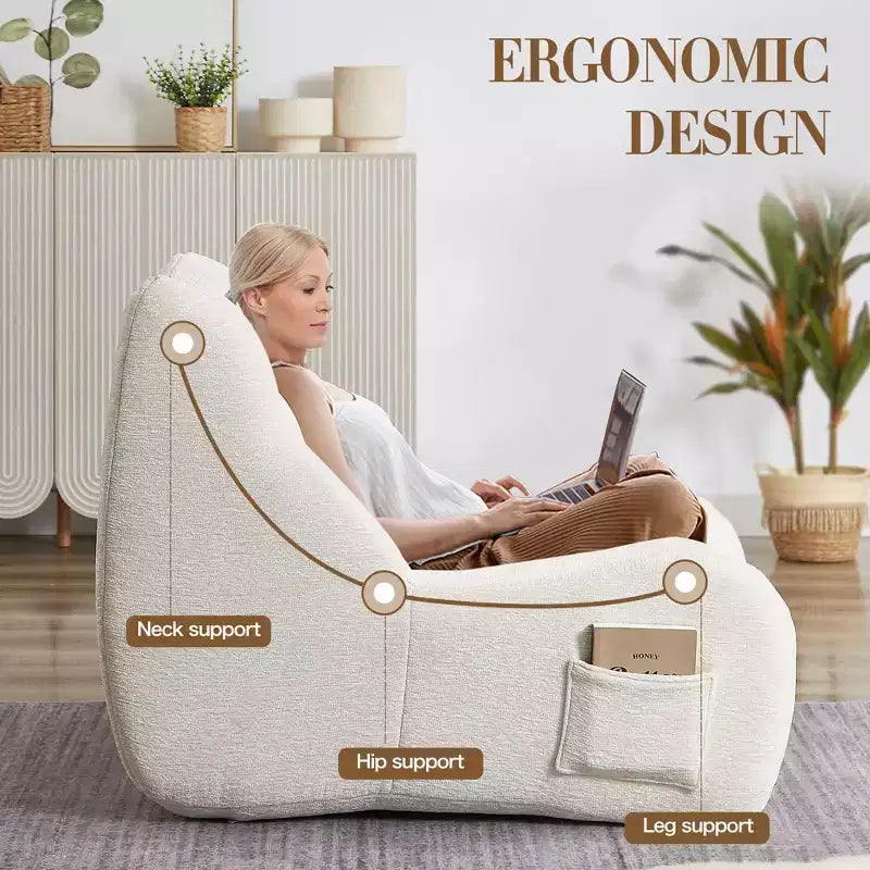 Pouf Géant pour Adultes avec Accoudoirs, Tissu Chenille