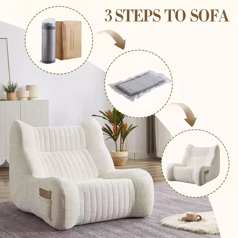 Pouf Géant pour Adultes avec Accoudoirs, Tissu Chenille